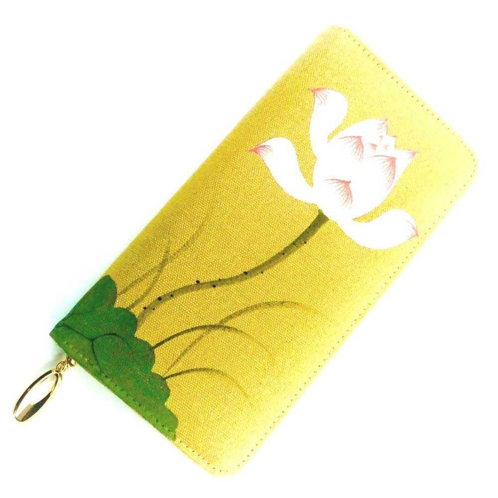 Women's WALLET/CLUTCH/ORGANIZER  CANVAS HANDMADE AND PAINTED LOTUS FLOWER